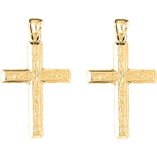 Yellow Gold-plated Silver 30mm Latin Cross Earrings