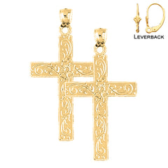 Sterling Silver 37mm Latin Cross Earrings (White or Yellow Gold Plated)