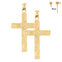 37 mm große lateinische Kreuz-Ohrringe aus Sterlingsilber (weiß- oder gelbvergoldet)