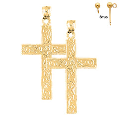 Sterling Silver 37mm Latin Cross Earrings (White or Yellow Gold Plated)