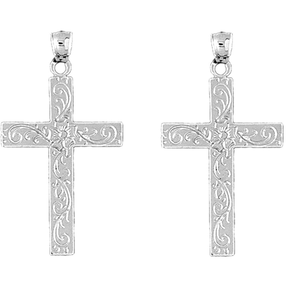 14K or 18K Gold 37mm Latin Cross Earrings