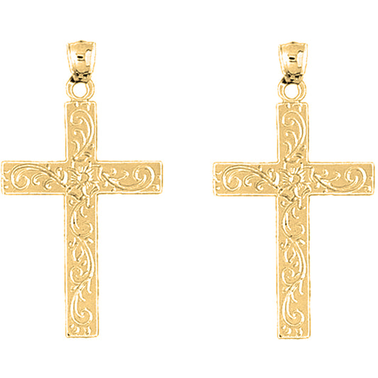 14K or 18K Gold 37mm Latin Cross Earrings