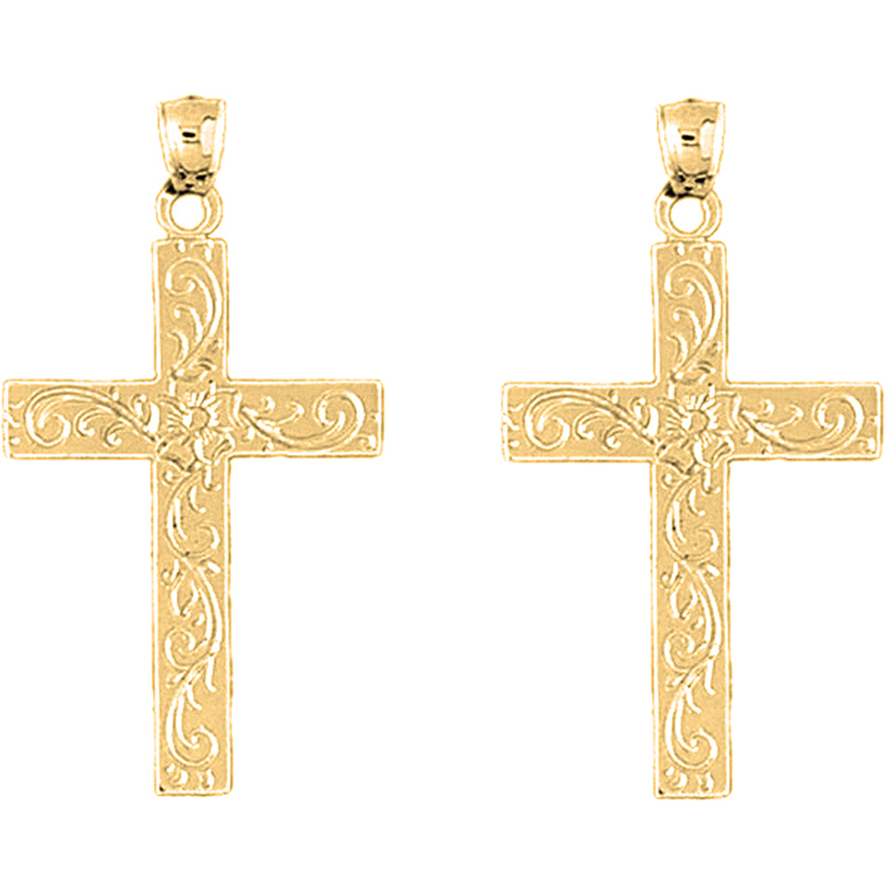 Yellow Gold-plated Silver 37mm Latin Cross Earrings