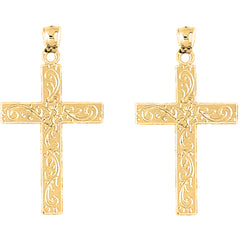 Yellow Gold-plated Silver 37mm Latin Cross Earrings