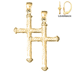 Sterling Silver 39mm Other Cross Earrings (White or Yellow Gold Plated)