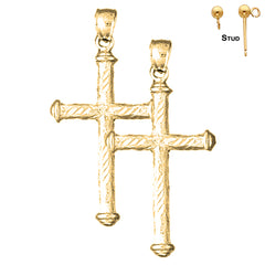 Sterling Silver 39mm Other Cross Earrings (White or Yellow Gold Plated)