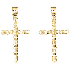 Yellow Gold-plated Silver 33mm Other Cross Earrings