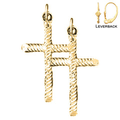 Sterling Silver 32mm Latin Cross Earrings (White or Yellow Gold Plated)