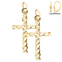 Sterling Silver 27mm Latin Cross Earrings (White or Yellow Gold Plated)