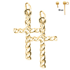 Sterling Silver 27mm Latin Cross Earrings (White or Yellow Gold Plated)