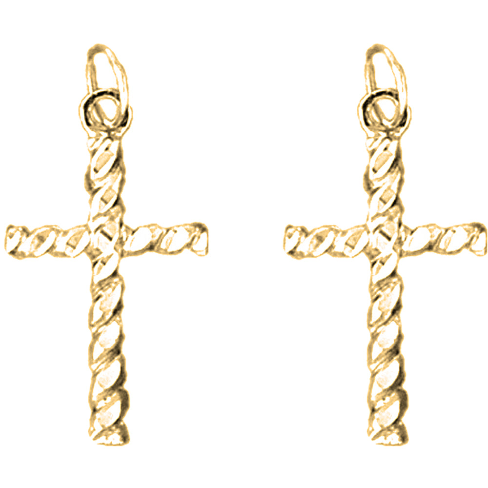 Yellow Gold-plated Silver 27mm Latin Cross Earrings