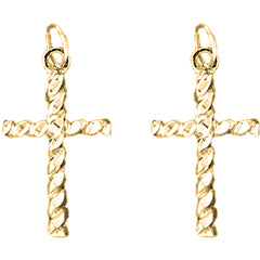 Yellow Gold-plated Silver 27mm Latin Cross Earrings