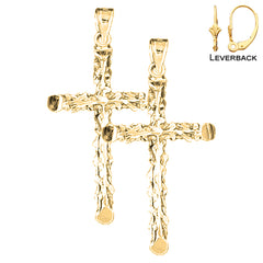 14K or 18K Gold Floral Cross Earrings