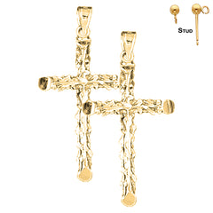 Sterling Silver 40mm Floral Cross Earrings (White or Yellow Gold Plated)