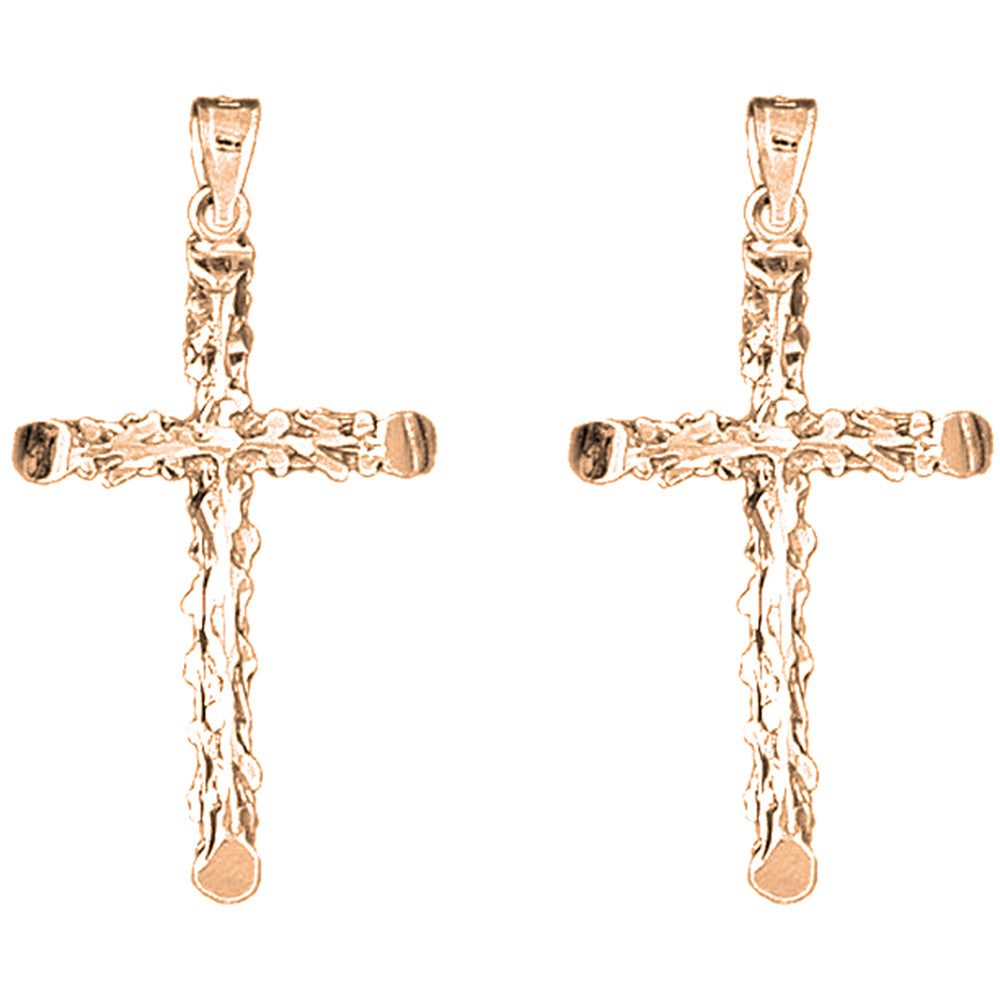 14K or 18K Gold 40mm Floral Cross Earrings