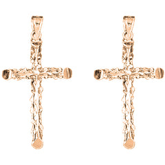 14K or 18K Gold 40mm Floral Cross Earrings