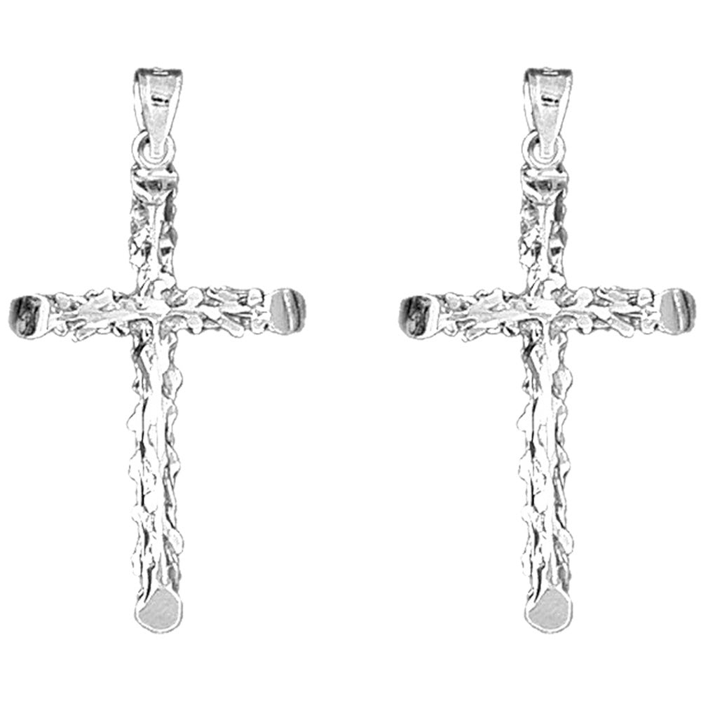 Sterling Silver 40mm Floral Cross Earrings