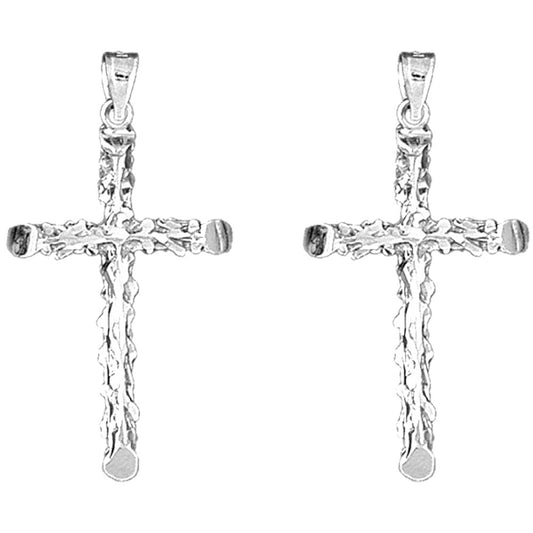 Sterling Silver 40mm Floral Cross Earrings