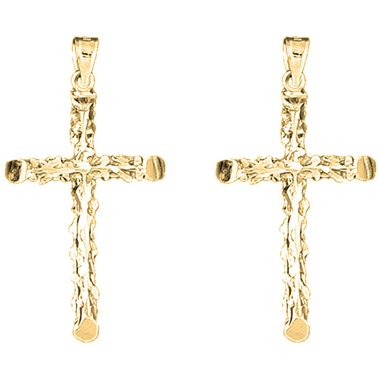 14K or 18K Gold 40mm Floral Cross Earrings