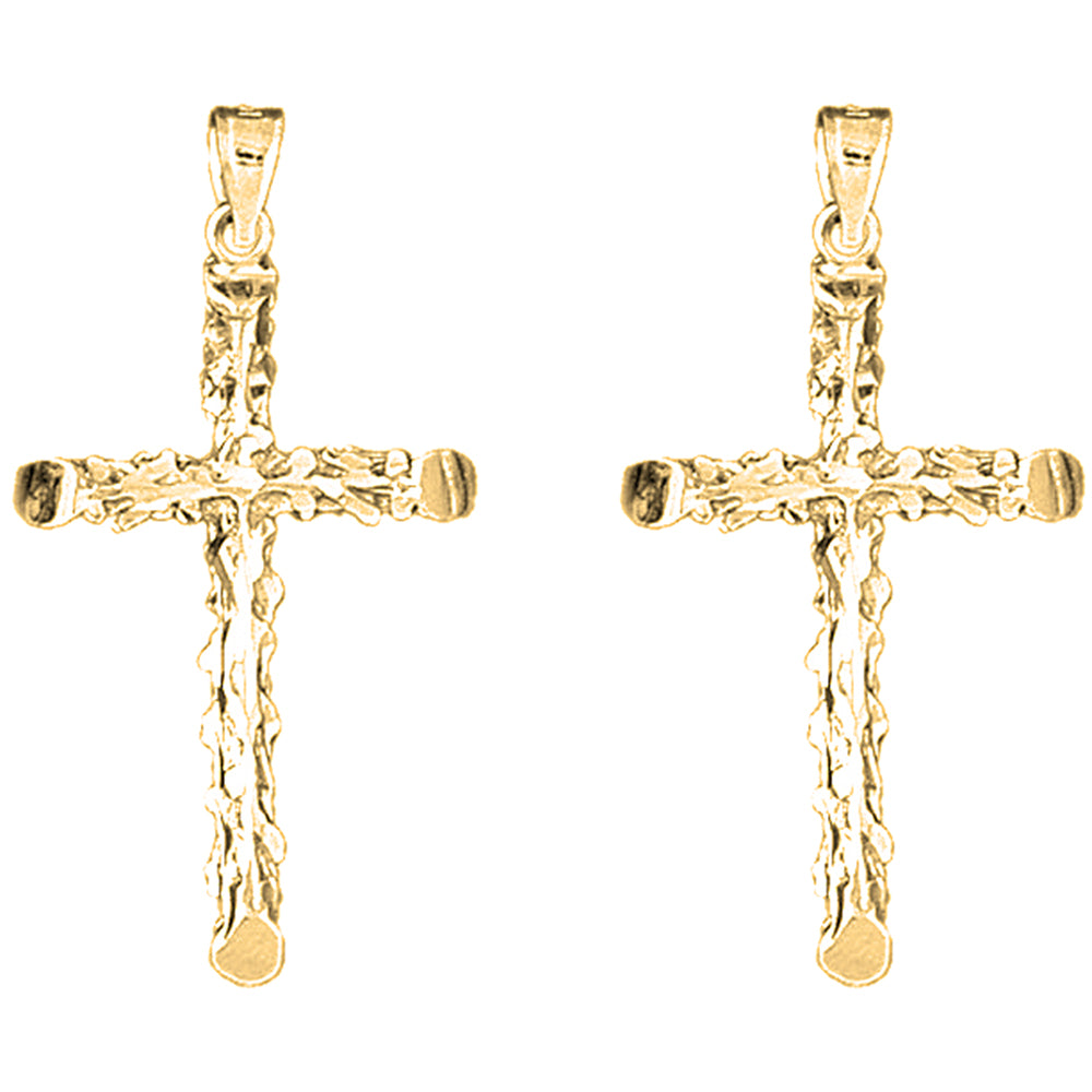 Yellow Gold-plated Silver 40mm Floral Cross Earrings