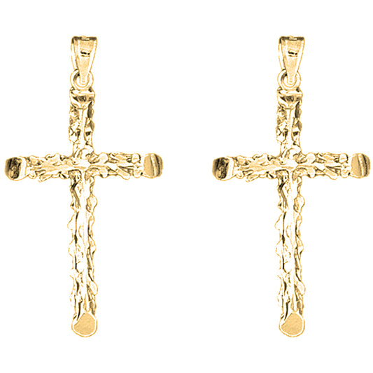 Yellow Gold-plated Silver 40mm Floral Cross Earrings