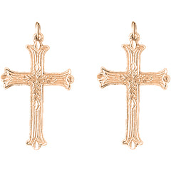 14K or 18K Gold 34mm Budded Cross Earrings