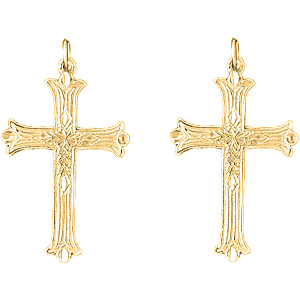 14K or 18K Gold 34mm Budded Cross Earrings