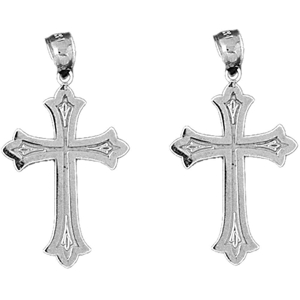 Sterling Silver 33mm Budded Cross Earrings