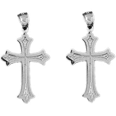 14K or 18K Gold 33mm Budded Cross Earrings