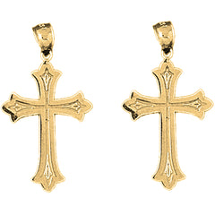 Yellow Gold-plated Silver 33mm Budded Cross Earrings