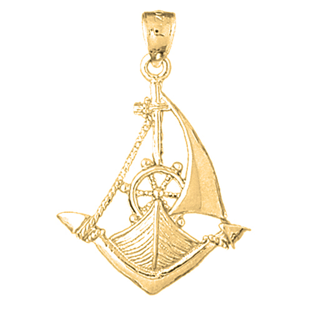 10K, 14K or 18K Gold Sailboat With Anchor Pendant