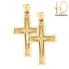 Sterling Silver 33mm Latin Cross Earrings (White or Yellow Gold Plated)