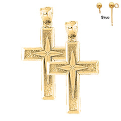 Pendientes de plata de ley con cruz latina de 33 mm (chapados en oro blanco o amarillo)