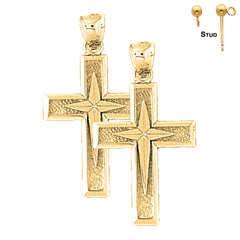 Sterling Silver 33mm Latin Cross Earrings (White or Yellow Gold Plated)