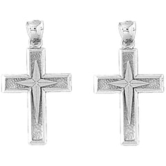 Sterling Silver 33mm Latin Cross Earrings