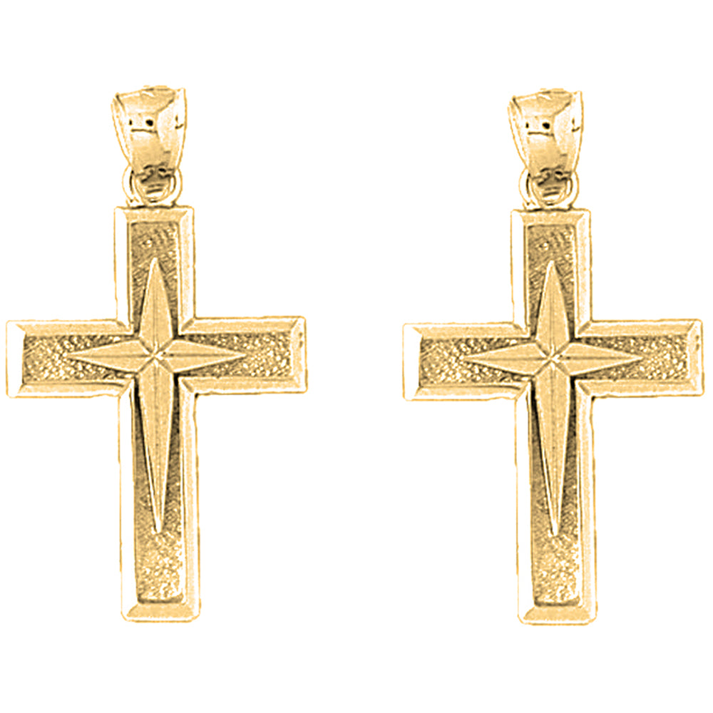 Yellow Gold-plated Silver 33mm Latin Cross Earrings