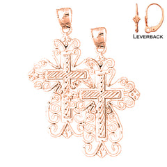 14K or 18K Gold Floral Cross Earrings