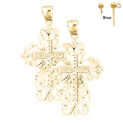 Sterling Silver 39mm Floral Cross Earrings (White or Yellow Gold Plated)