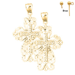 Pendientes de cruz floral de plata de ley de 39 mm (chapados en oro blanco o amarillo)