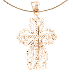 14K or 18K Gold Floral Cross Pendant