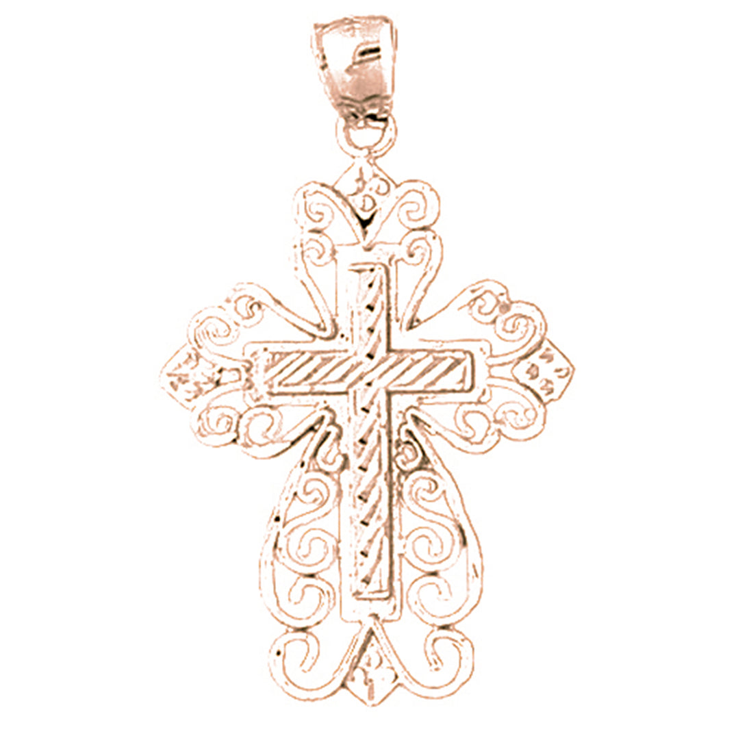 14K or 18K Gold Floral Cross Pendant