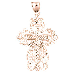 14K or 18K Gold Floral Cross Pendant