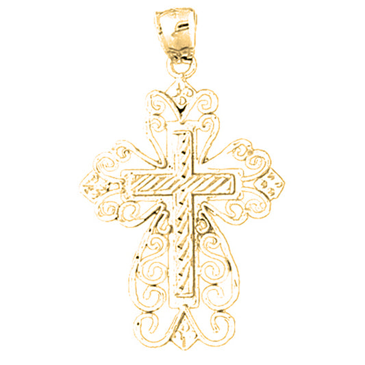 14K or 18K Gold Floral Cross Pendant