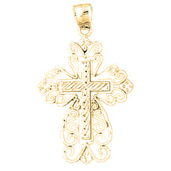 14K or 18K Gold Floral Cross Pendant