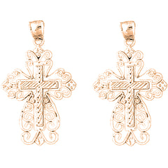 14K or 18K Gold 39mm Floral Cross Earrings