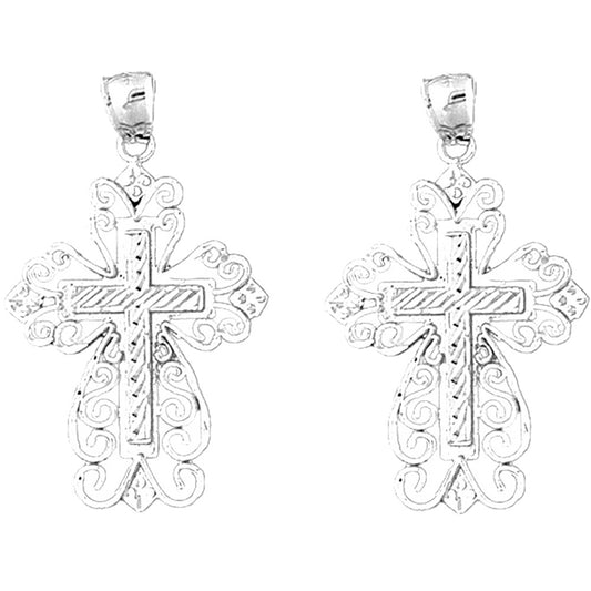 Sterling Silver 39mm Floral Cross Earrings