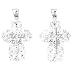 Sterling Silver 39mm Floral Cross Earrings