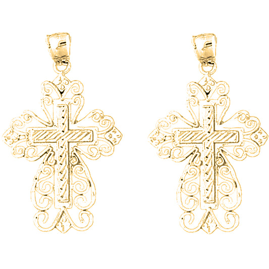 14K or 18K Gold 39mm Floral Cross Earrings