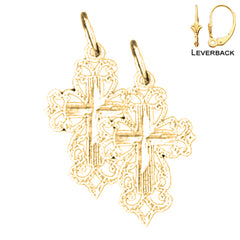 Sterling Silver 22mm Floral Cross Earrings (White or Yellow Gold Plated)