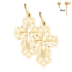 Sterling Silver 22mm Floral Cross Earrings (White or Yellow Gold Plated)